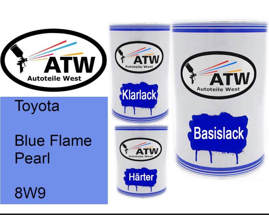 Toyota, Blue Flame Pearl, 8W9: 500ml Lackdose + 500ml Klarlack + 250ml Härter - Set, von ATW Autoteile West.